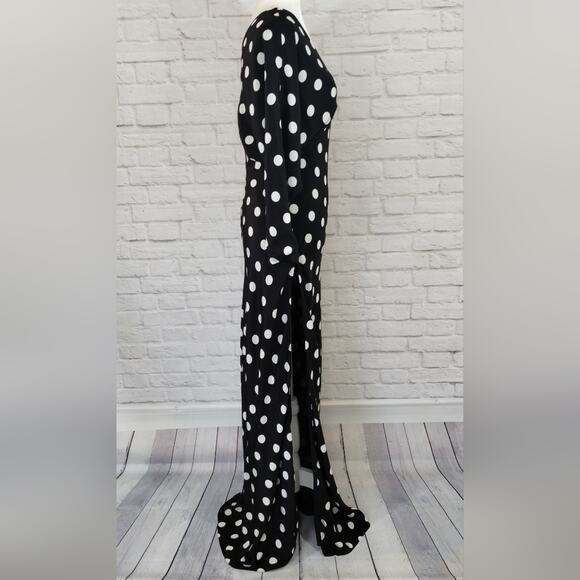 AO Michelle Mason Black White Polk Dot High Maxi Dress NWT Size 0 Asymmetrical - Picture 4 of 14